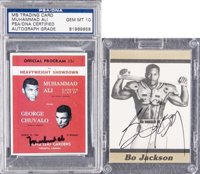 1990s Signed Trading Cards Pair (2 Different) Including Twice-Signed Muhammad Ali (PSA/DNA GEM MT 10) and Bo Jackson